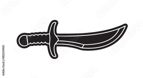 Clean line art silhouette of a historical fighting knife, a versatile graphic element embodying concepts of bravery, protection, and focused intent in a minimalist design