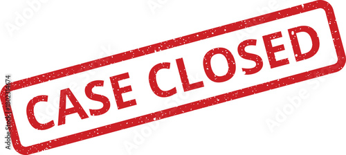 A prominent red grunge rubber stamp with the definitive statement CASE CLOSED is centered on white