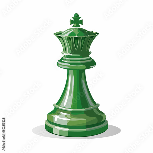 Elegant Green Chess Queen Piece Isolated on White Background.