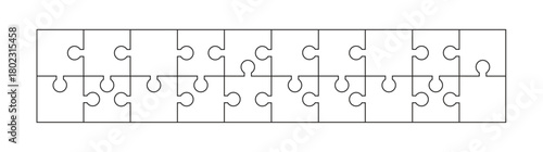 Long Seamless Jigsaw Puzzle Pieces Strip Vector - Template for Banner, Game, or Teamwork Concept