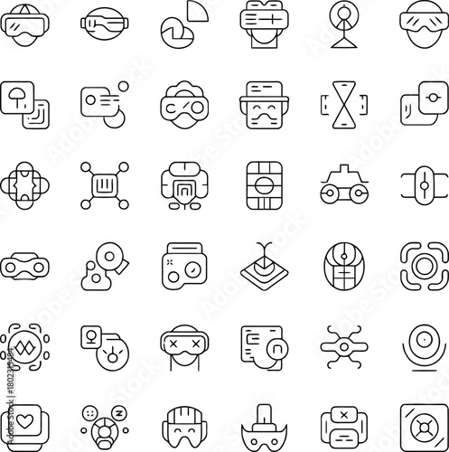 Assortment of Virtual Reality and Technology Icons Keywords: VR, virtual reality, headset, goggles, augmented reality, AR, technology, digital