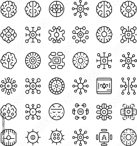 Collection of Abstract Icons for AI, Networks, and Data Concepts Keywords: AI, artificial intelligence, network, data, connection, abstract