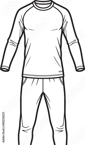 Outline illustration of a long sleeved top and pants or training outfit