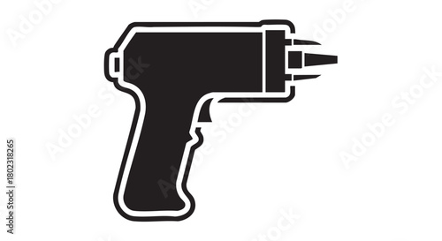 Electric Drill Icon Illustration, Handheld Power Tool, Graphic Design, Technology Concept, Minimalist Black and White Vector, Front View