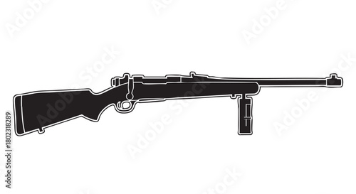 Black and white silhouette icon of a vintage bolt-action rifle. This firearm illustration represents a classic military or hunting weapon