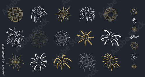 Cute hand drawn doodle fireworks, great for New Years Banners, prints, textiles, wallpapers - vector design