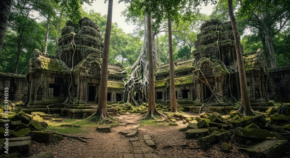 Naklejka premium Ta Prohm Temple a mystical jungle ruin in Siem Reap Cambodia