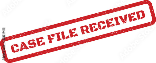 A prominent red rubber stamp states CASE FILE RECEIVED with a grunge effect on a pristine white background