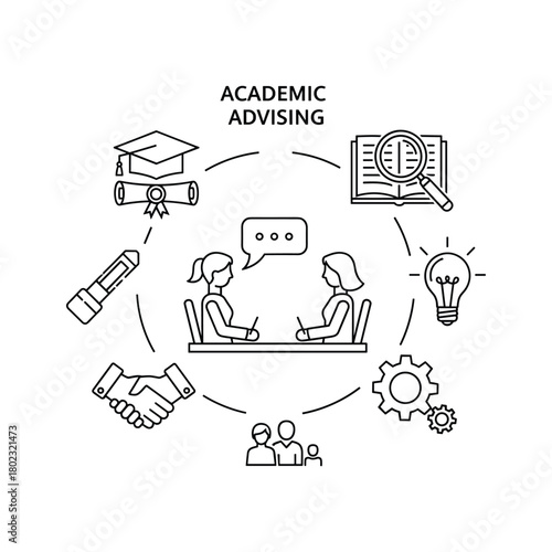 Academic advising concept line icon illustration. student guidance, education pathway, mentorship, and career support system.