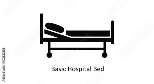 Simple black and white illustration of a hospital bed with wheels