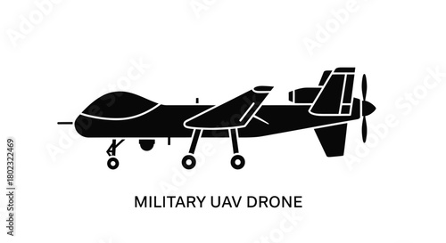 Silhouette of a military unmanned aerial vehicle a drone in profile view