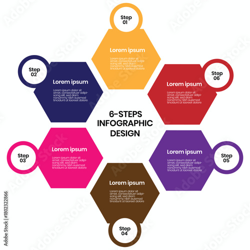 Six-Step Hexagon Infographic: Colorful Circular Process Diagram for Presentations

