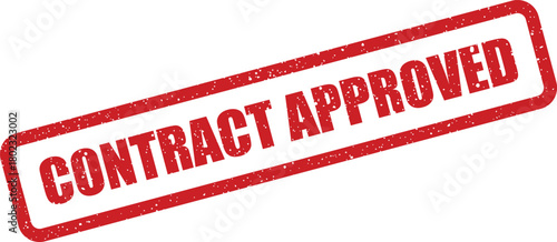 A red grunge rubber stamp clearly displays the words CONTRACT APPROVED on a clean white background