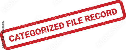 A red grunge rubber stamp with the words CATEGORIZED FILE RECORD on a clean white surface