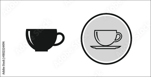 Black coffee cup icon and outline cup on saucer graphic vector
