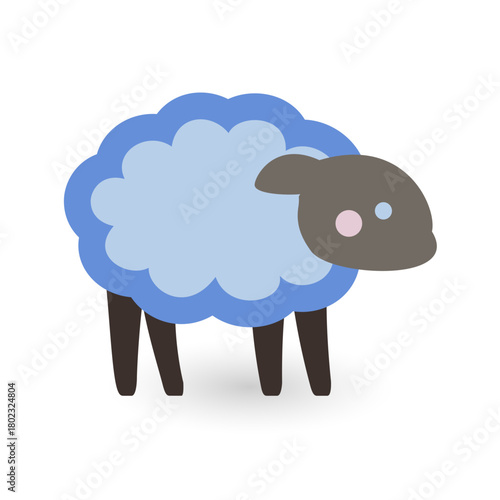 Adorable blue lamb illustration with fluffy wool. Cute cartoon farm animal character on a white background
