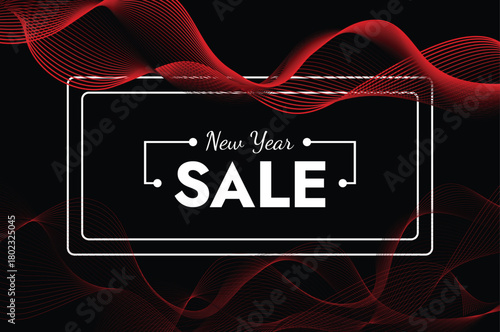 New Year sale deals now, modern red wave design for your promotion and advertising