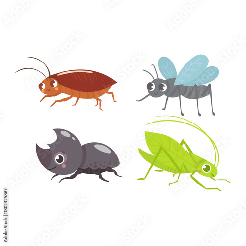 Cute Cartoon Insects Collection Friendly Bugs and Critters for Kids