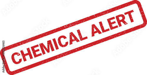 A red rectangular rubber stamp displaying distressed uppercase text that says CHEMICAL ALERT on a white background
