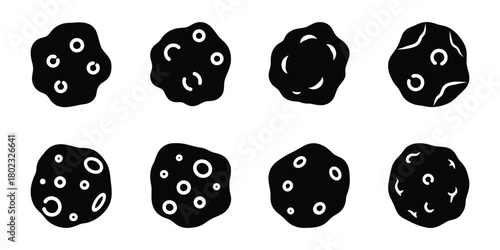 Collection of asteroids isolated on white background in a vector format