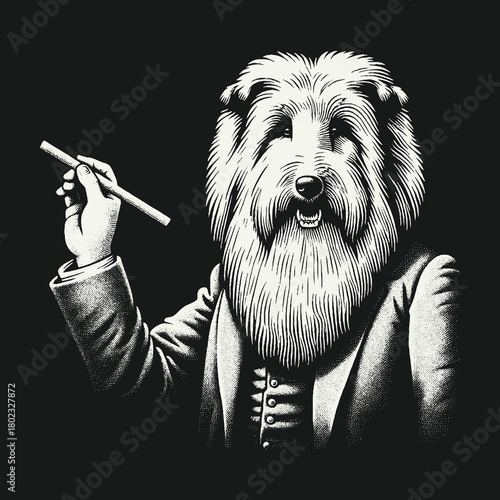 Distinguished Dog Conductor Leading a Symphony Orchestra.