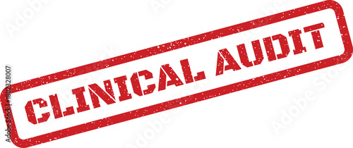 A red rectangular rubber stamp with a distinct grunge texture displays the important text CLINICAL AUDIT on a white background
