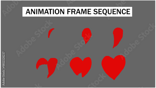 Red Hand-Drawn Heart Fill Animation Frame Sequence. 2D Love Symbol Growing and Forming Effect. Simple Romance Concept Motion Graphic Element.
