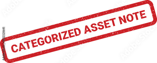 A red rectangular rubber stamp with textured edges displays the words CATEGORIZED ASSET NOTE prominently