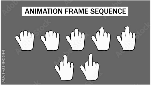 Cartoon middle finger Hand Gesture Animation Frame Sequence. Dynamic Human Finger Movement Graphic. 2D Outline Hand Signal Element.