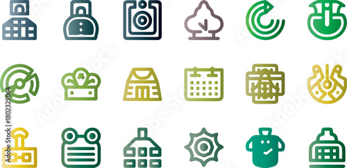 Collection of stylized glyphs representing diverse abstract concepts