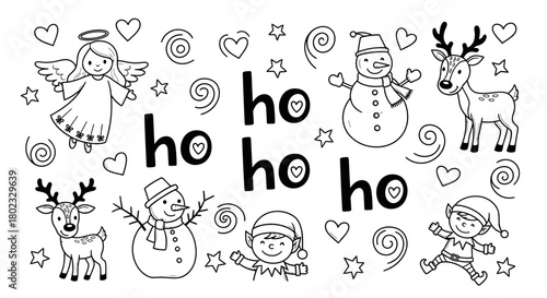 Children coloring festive holiday scene with snowman and reindeer