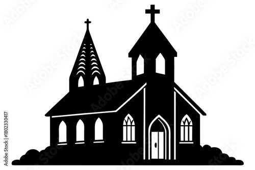 Christian Church silhouette vector, Church Building black symbol
 