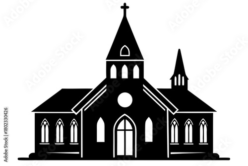 Christian Church silhouette vector, Church Building black symbol
