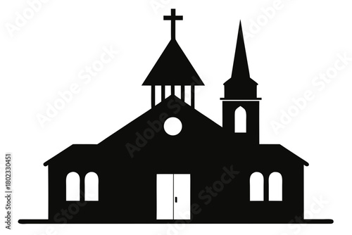 Christian Church silhouette vector, Church Building black symbol

