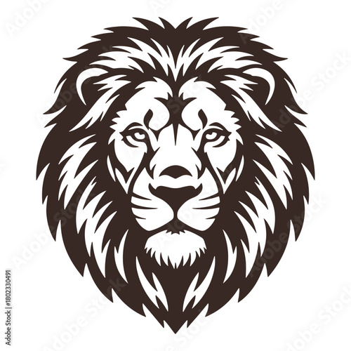 Black vector illustration of a wild lion head mascot for tattoo or icon design