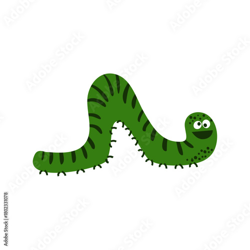 Cute Green Caterpillar Character Isolated on White Background