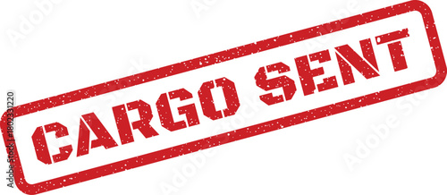 A striking red rectangular rubber stamp mark showcasing the grunge text CARGO SENT on a clear, isolated white background