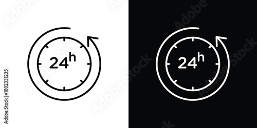 24 Hrs icon. Editable stroke. thin line outline concept vector.