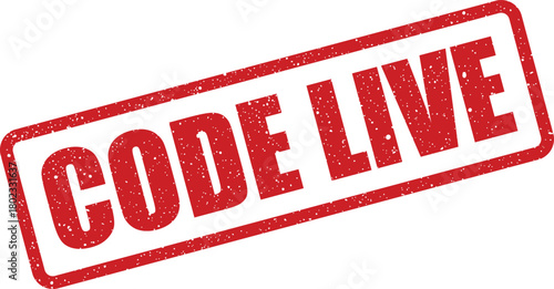 A striking red rubber stamp imprint presents the exciting phrase CODE LIVE on a clean white surface