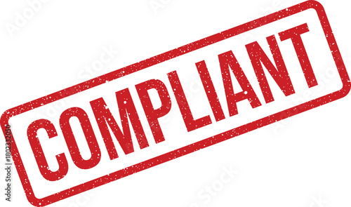 A textured red rectangular stamp displaying the word compliant prominently against a clean white backdrop