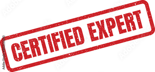 A textured red rubber stamp with the words CERTIFIED EXPERT is prominently displayed on a clean white surface