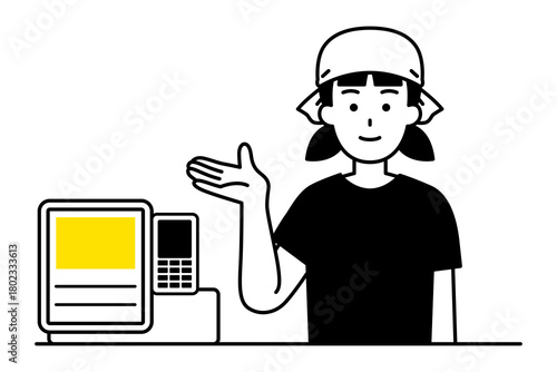 レジカウンターで受付する居酒屋の女性店員