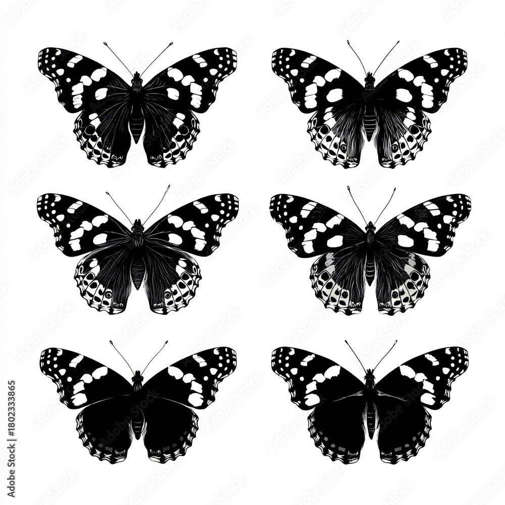 Obraz premium Black and White Butterfly Collection Insects Pattern 