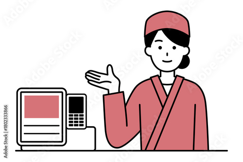 レジカウンターで受付する和食店の女性店員