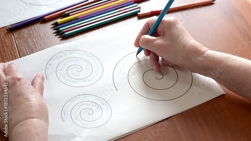 Parkinson Spiral Motor Control Test Performed by Senior Woman