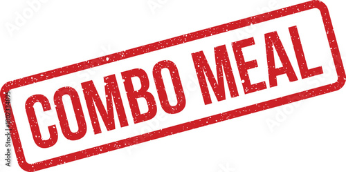 A vibrant red rectangular rubber stamp displaying the bold text COMBO MEAL with a gritty texture on a crisp white surface