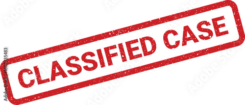 A vibrant red rectangular rubber stamp impression displaying the words CLASSIFIED CASE on a clean white background
