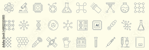 Nanotechnology icons set with scientific symbols