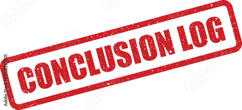 A vivid red grunge style rubber stamp clearly shows the text CONCLUSION LOG on a clean and simple white background