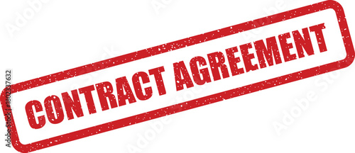 A vivid red grunge style rubber stamp featuring the words CONTRACT AGREEMENT stands out on a clean white surface